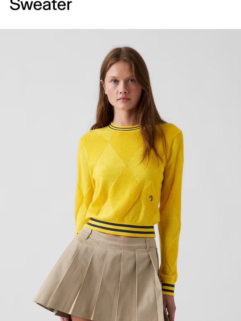 NWT retail $108 #MALBON/gap colab.Yellow Diamond-Pattern Crewneck Sweater